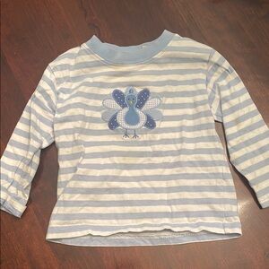 Blue Striped Kids Shirt with Turkey Design